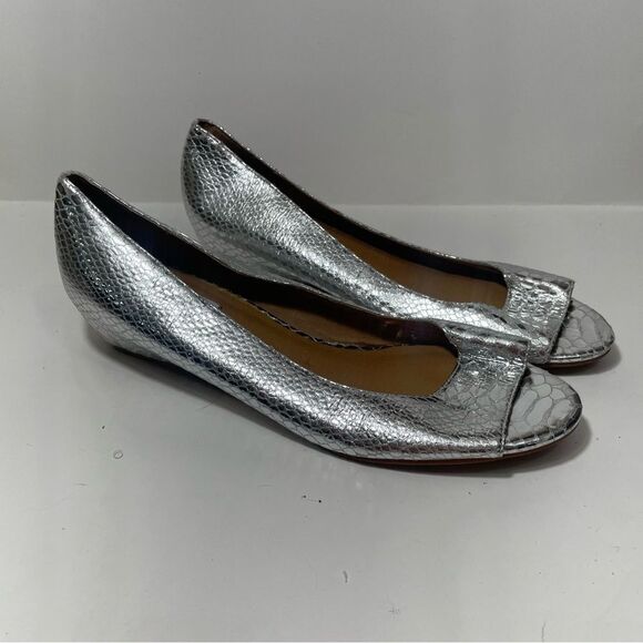 Steve Madden Snakeskin Silver Peep Toe Heeled Sandals - Picture 2 of 8